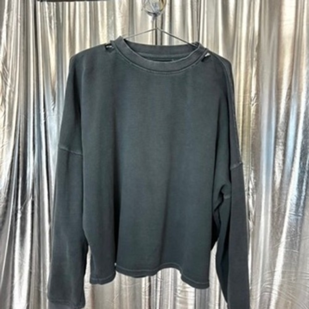 Hours Washed Charcoal Oversized Waffle Knit Thermal Top